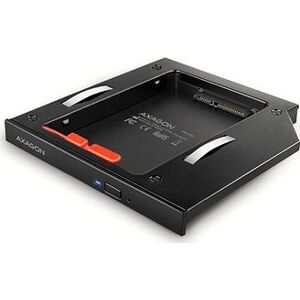 AXAGON RSS-CD12, ALU caddy for 2.5" SSD/HDD into 12.7 mm laptop DVD slot, screwless. LED