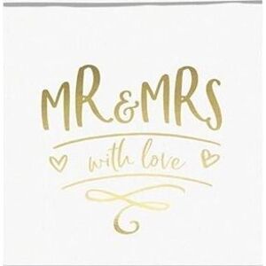 Papierové vrecká na sladkosti Mr & Mrs biele – Svadba – 13 × 14 cm – 6 ks