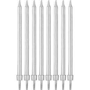 Narodeninové sviečky strieborné s podstavcami dĺžka – 10 cm – 8 ks