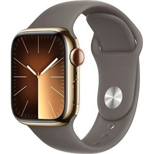 Apple Watch Series 9 41 mm Cellular Zlatý nerez s ílovo sivým športovým remienkom – M/L