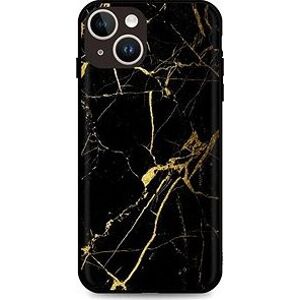 TopQ Kryt LUXURY iPhone 15 pevný Marble černo-zlatý 111299
