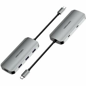Vention USB-C to HDMI/USB-C 3.2 Gen 1/USB 3.0 × 3/PD Docking Station 0,15 m Gray Aluminum